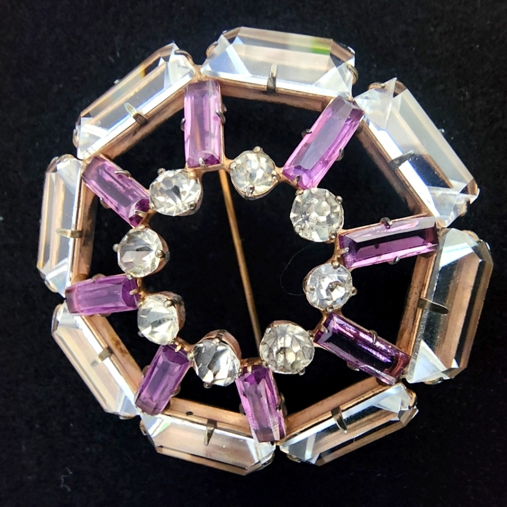 SE13 Elegant Purple and Clear Rhinestones/Gems with Silver Tones Brooch